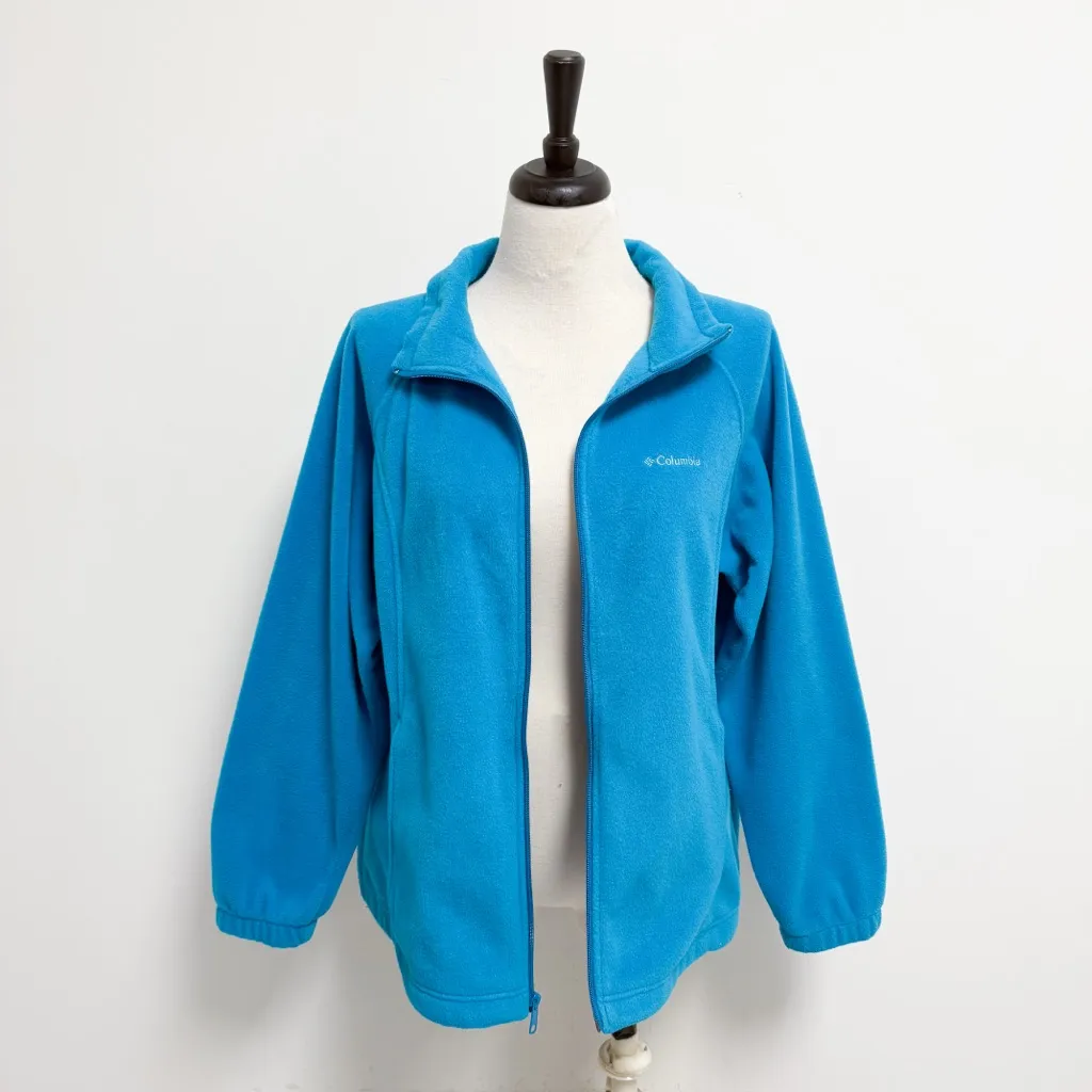 Columbia Blue Fleece Benton Springs Full Zip Up Grey Embroidered Logo Jacket 1X - Image 3