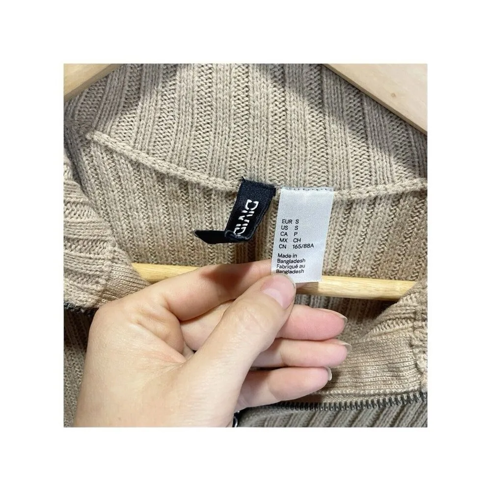 Divided H&M Tan Sweater Dress Size S 1/4 Zip Cowl Neck Thick Knit - Image 6