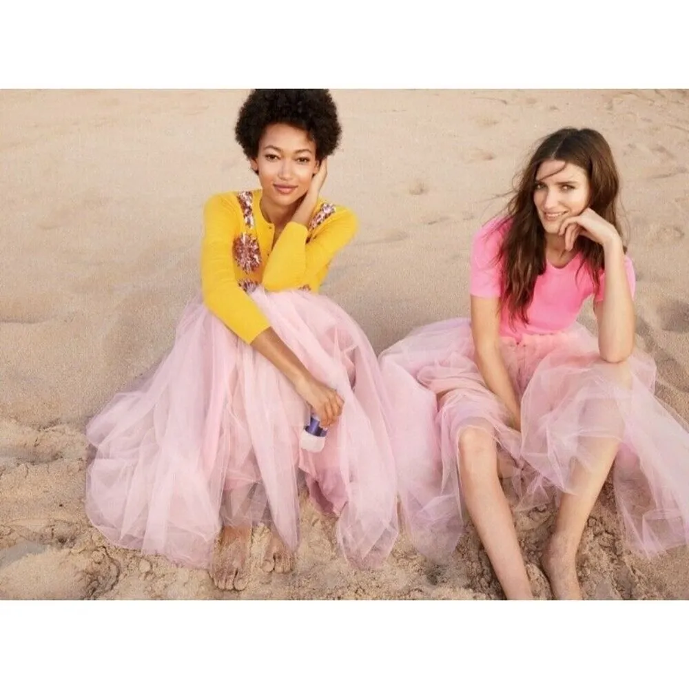 NWT J.Crew Tulle Ball Skirt in Pale Buff Pink Pleated Ribbon Belt A-line Maxi 2 - Image 5