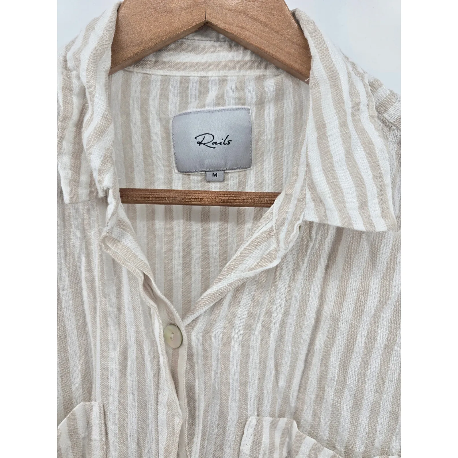 Rails Striped Linen Blend Short Sleeve Button Up Shirt Top Medium - Image 2