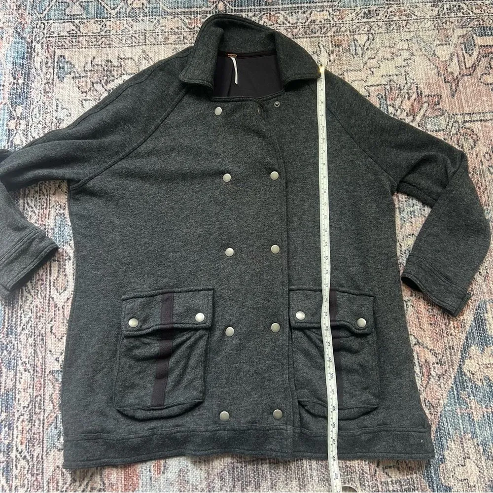 Free People Slouchy Peacoat Charcoal Gray Double Breasted Jacket Size Small - Image 11