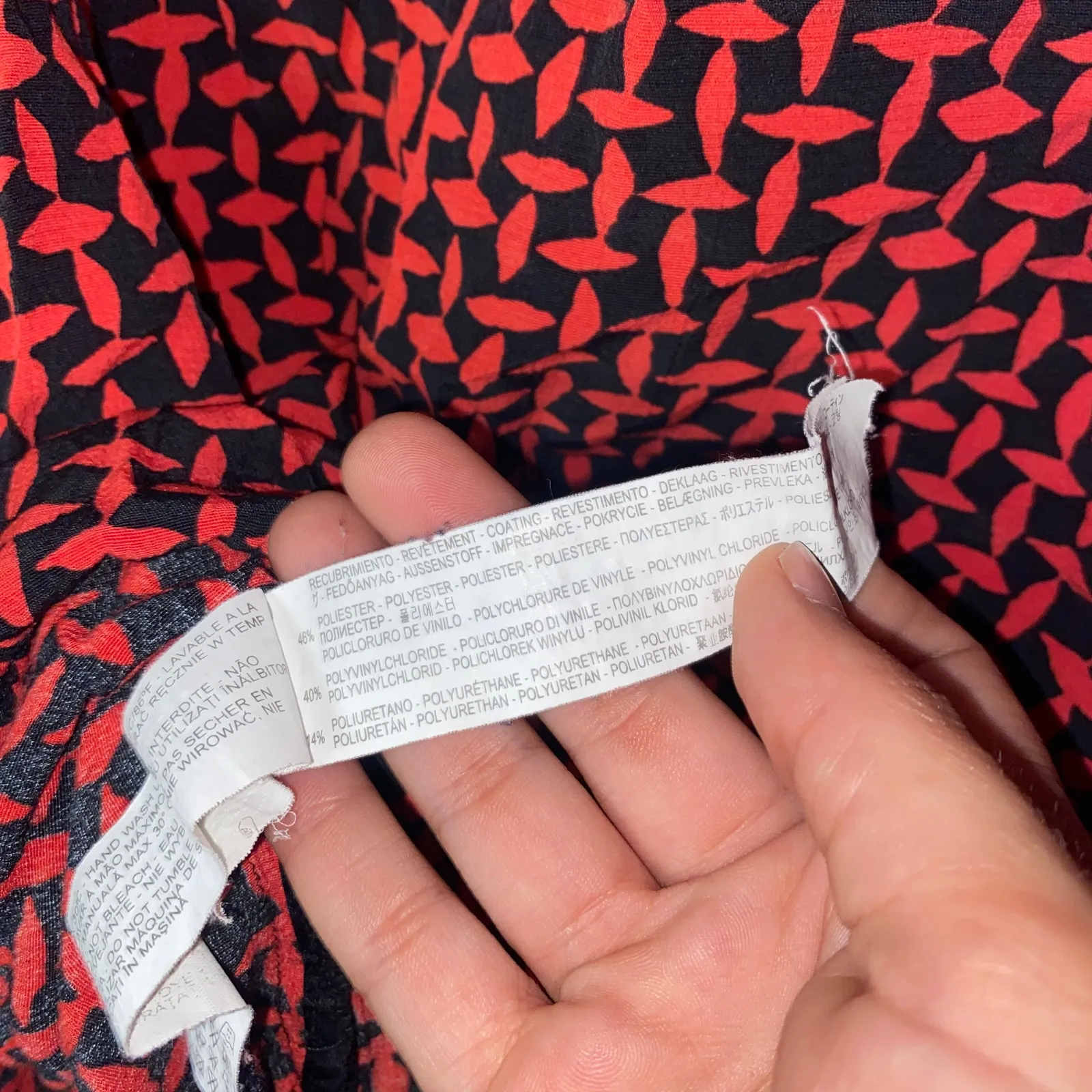 Zara Navy Blue Red Geometric Faux Leather Trim Long Sleeve Top Womens Size Large - Image 7