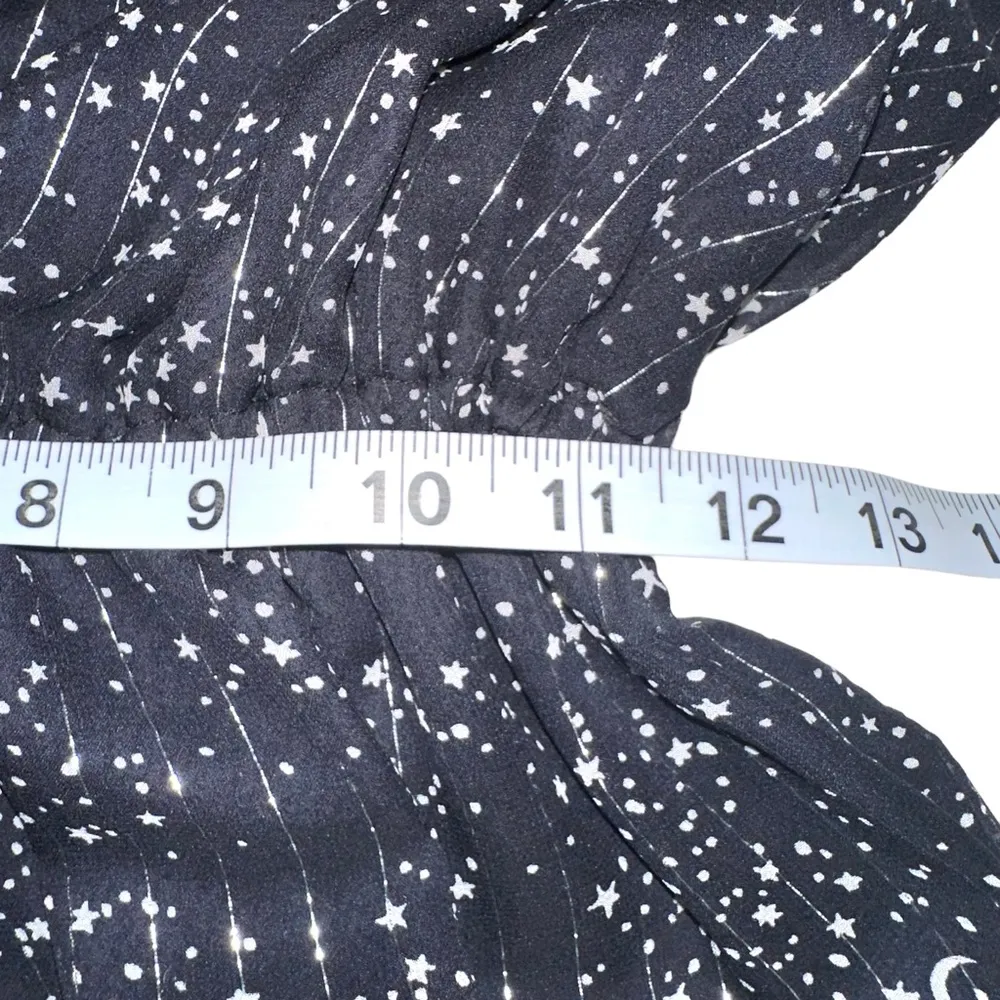 LoveShackFancy Bowie Silk Long Sleeve Star Print Black Playsuit 1 SMALL - Image 7