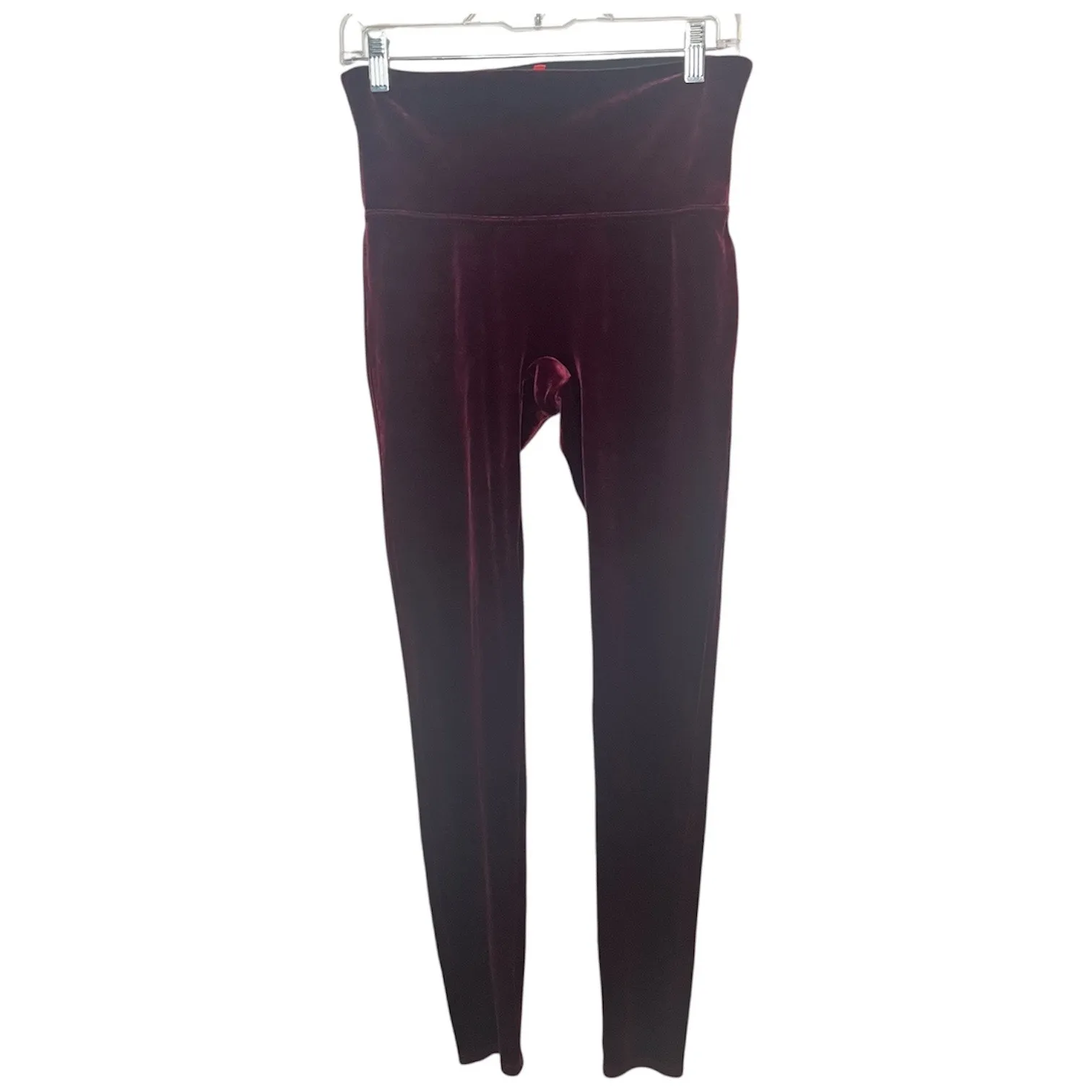 SPANX Burgundy Velvet Leggings High Waisted Stretch Pants Loungewear Large - Image 3