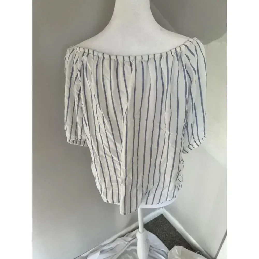 Women's Levi's‎ Off-Shoulder Blue Striped Blouse Size L - Image 3