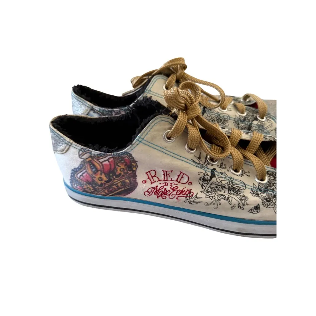 MARC ECKO Red Women's Patterned Glitter Sneakers Size 9 Silver - Image 7