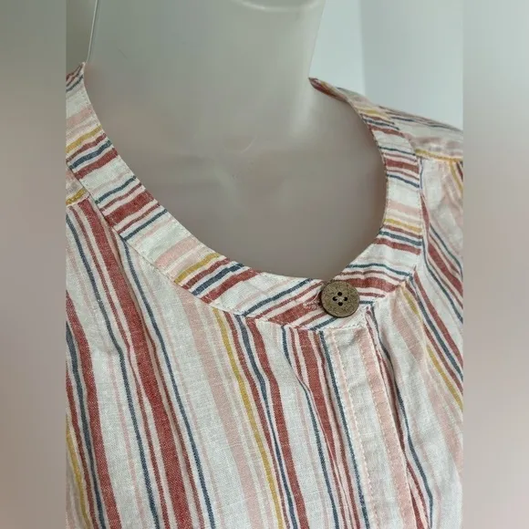 Denim and Co Naturals Button Up Top Sz S‎ Striped Coastal Grandma Beachy Linen White - Image 4
