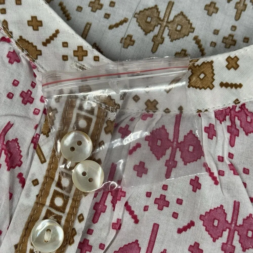 Sundance Shirt Women XS White Pink Geometric Rosalie Block Print Blouse Bohemian - Image 8
