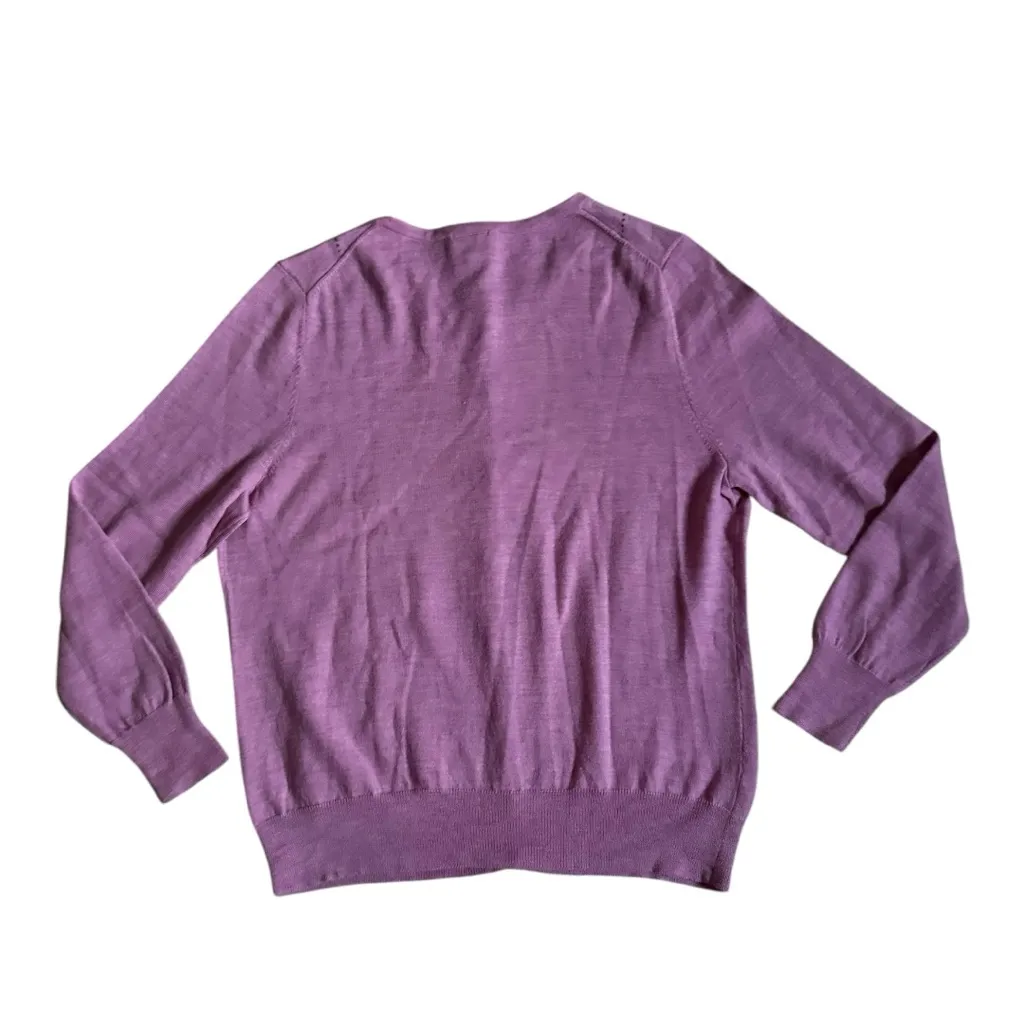 Talbots Womans Argyle 100% Italian Merino Jeweled Button Up Cardigan Purple 1X - Image 2