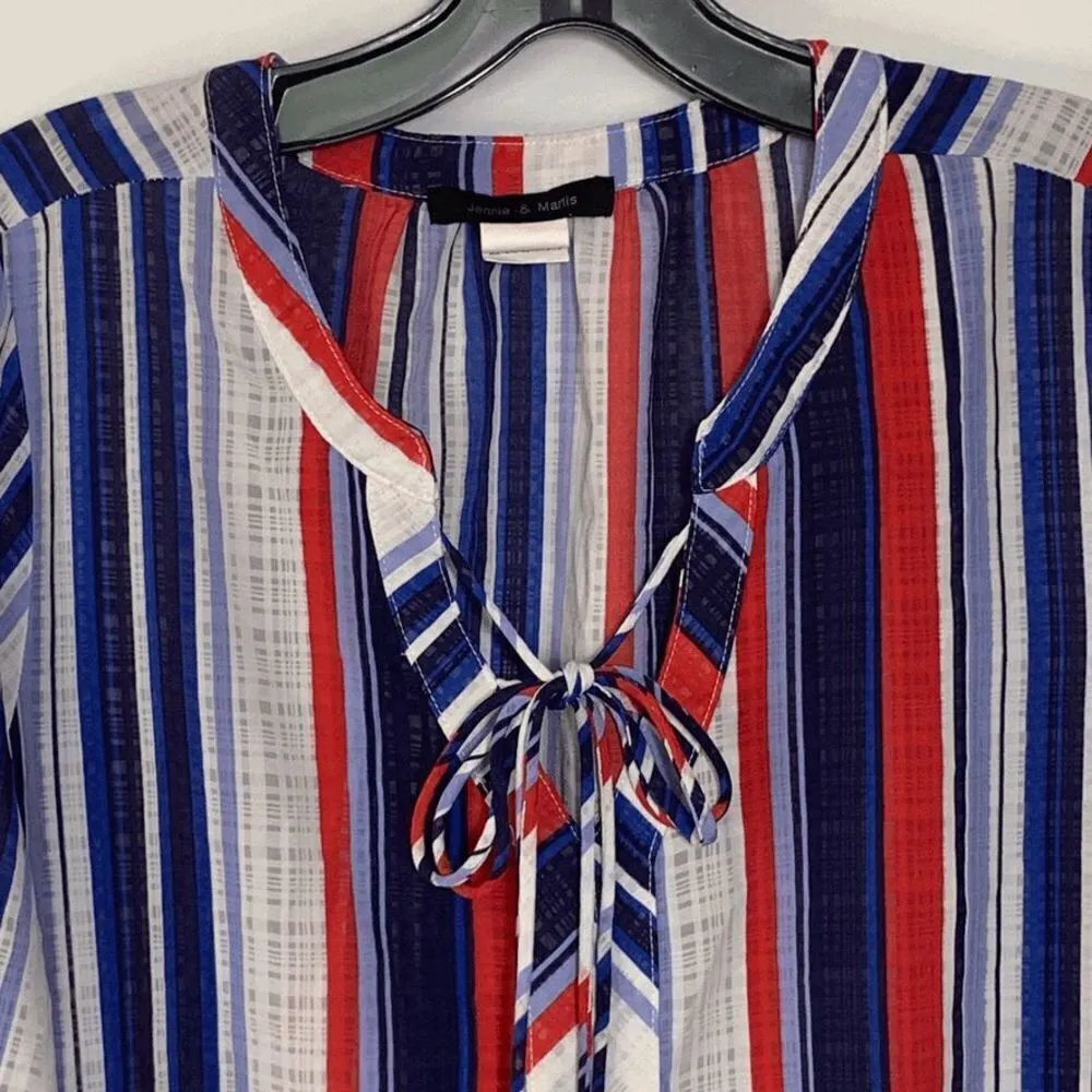 Jenni & Marlis Women's Multicolor Stripes Long Sleeves Ribbon Tie Top Size M Red Size M - Image 7