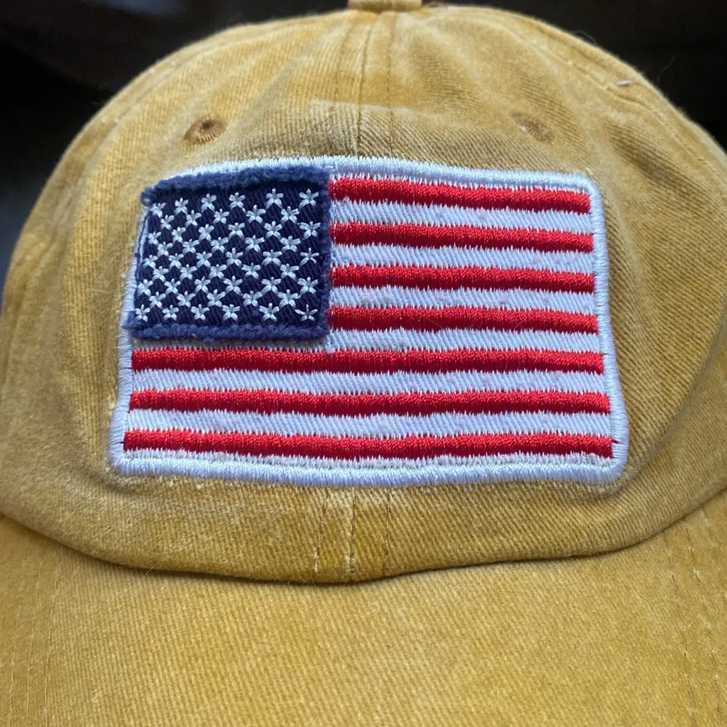 American Flag Baseball Hat Canvas Dad Hat USA Monogram Mustard Yellow Cotton Red - Image 4