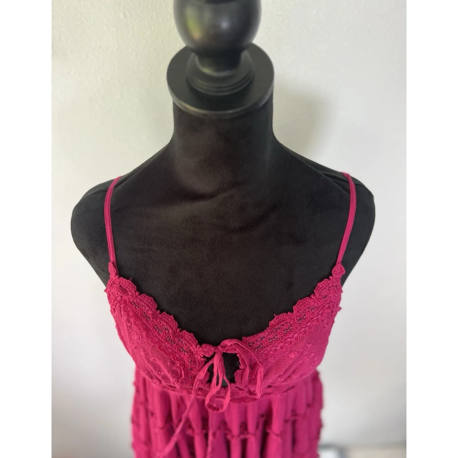 Free People Sunsetter Mini Slip Dress Tiered‎ Lace Trim Embroidered Summer Small - Image 9