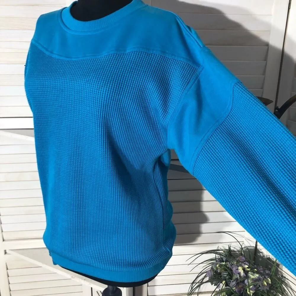 South Bay Sweatshirt Pullover Crewneck Cotton Waffle Knit Teal Large Blue Size M - Image 6