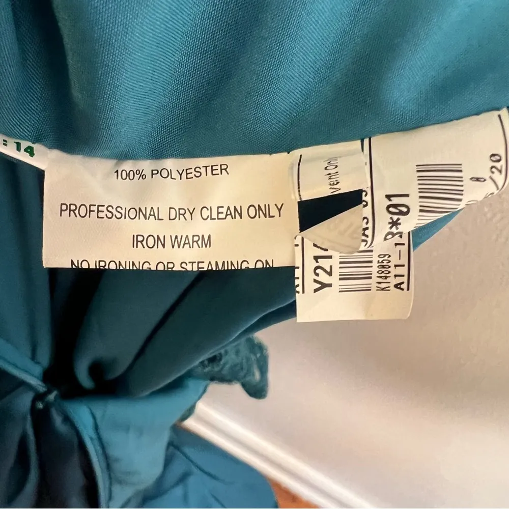 Jade Couture Gown Teal Lace Yoke Ruffle 14 Blue - Image 9