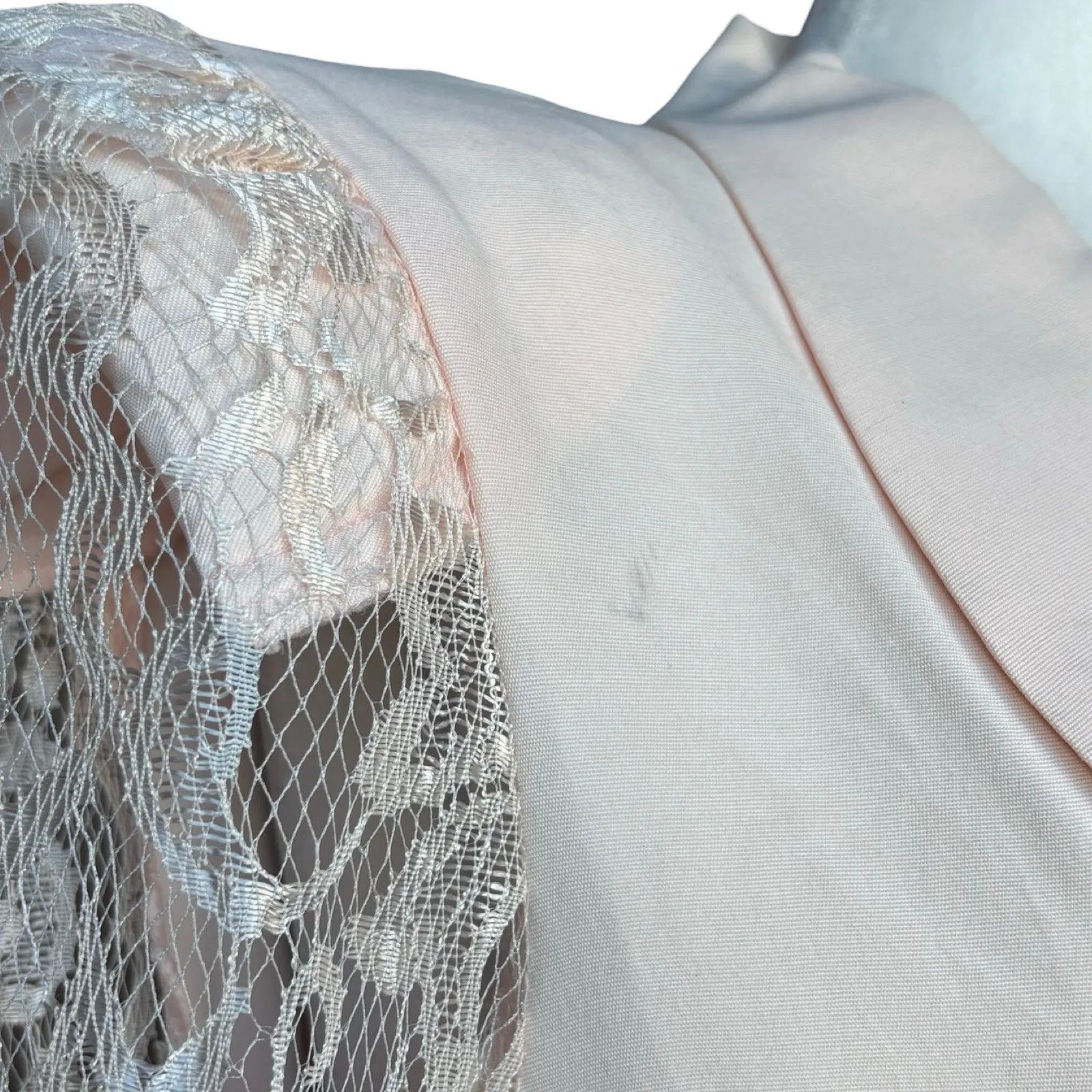 Vintage All That Jazz Deadstock Pastel Pink Lace Sleeve Blazer Made USA Romantic Size XS - Image 5