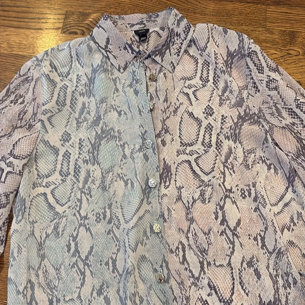 River Island snakeskin print blue grey flowy sheer blouse w/ties at the wrist,12 - Image 2