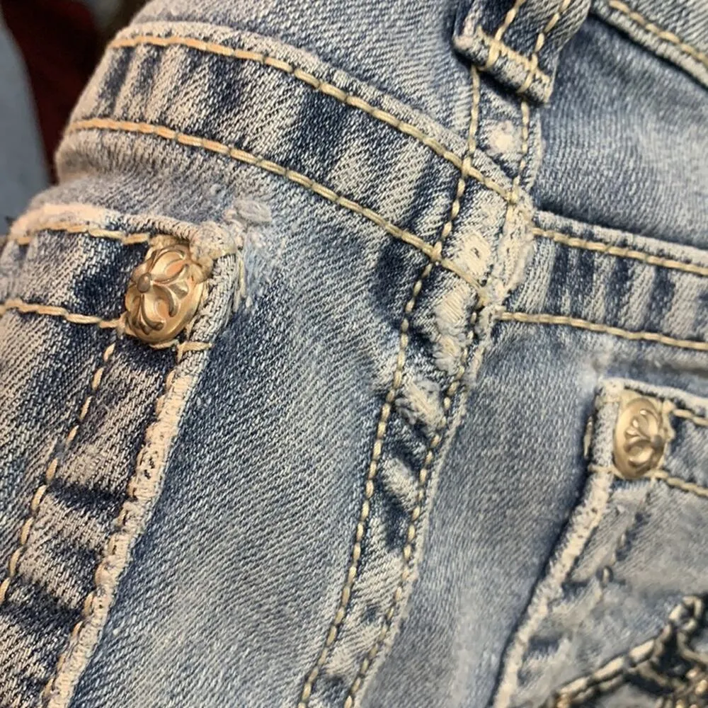 Miss Me Thick Stitching Rolled Cuffed Bedazzled Jean Shorts - Image 8