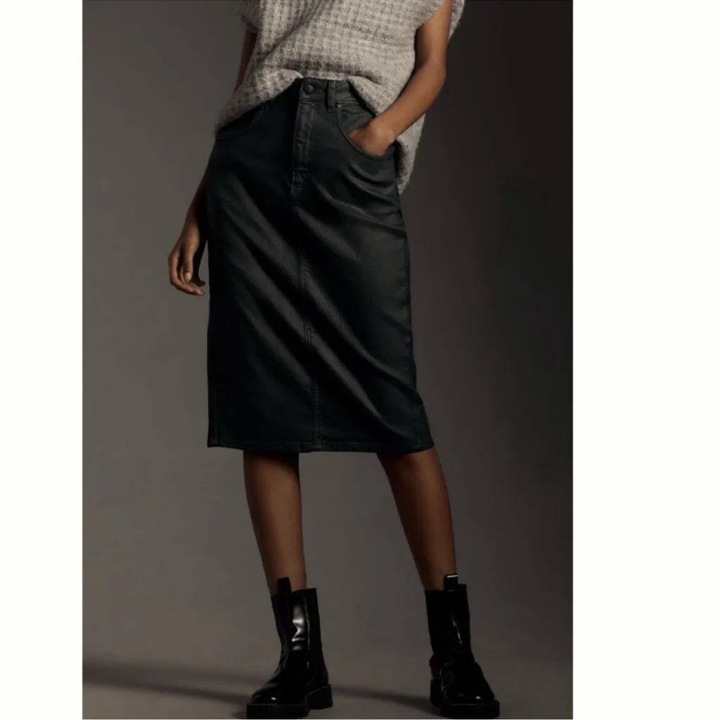 Anthropologie Pilcro Coated Pencil Skirt in Forest Green - Image 2