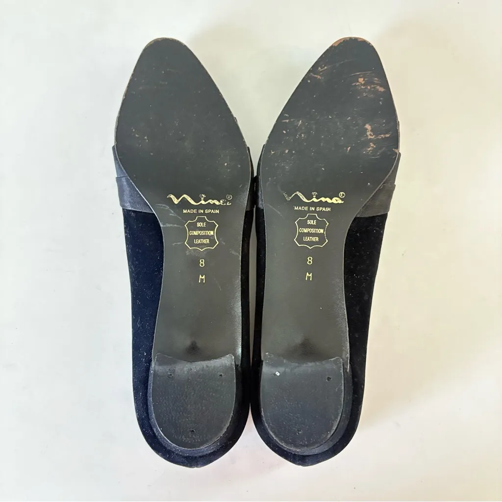 Nina Women’s Pumps Low Block Heels Black Velvet Made In Spain Size 8 M - Image 8