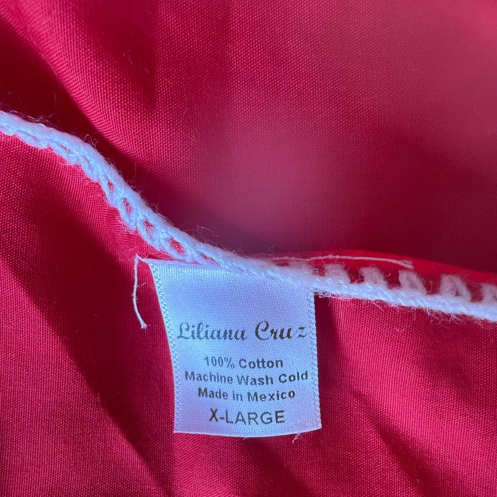Liliana Cruz Red Floral Embroidered Mexican Dress, Size XL - Image 6