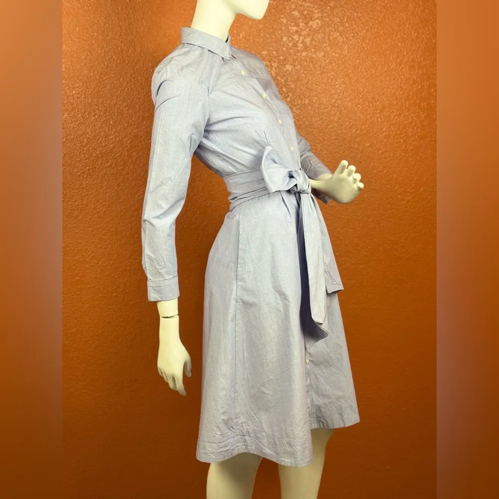 J.Crew Tie Waist Shirt Dress in Peri End-on-End Cotton Button Down Dress 0. E91 - Image 6