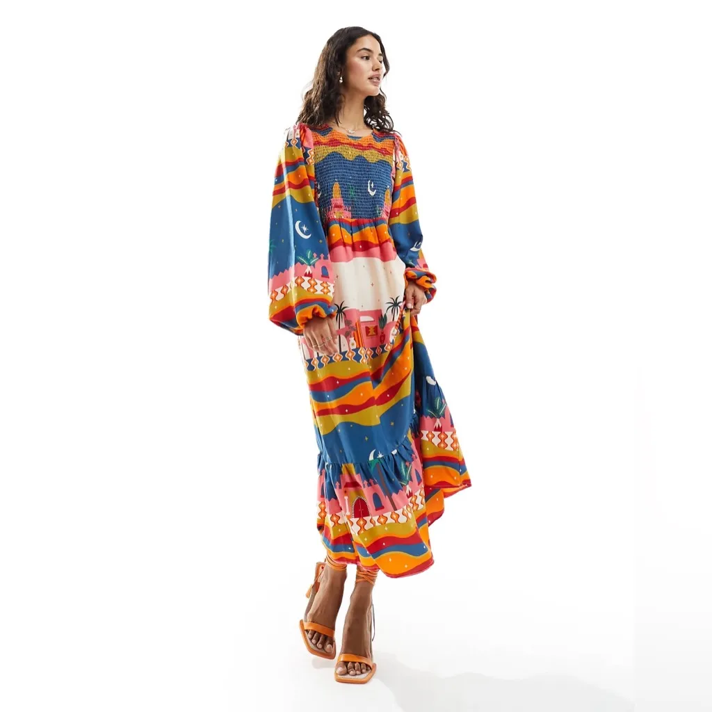 Never Fully Dressed Paradise Festival Colorful Midaxi Dress 2 Orange - Image 3