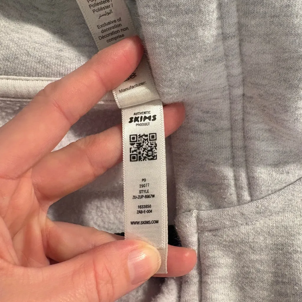 COTTON FLEECE CROPPED ZIP UP HOODIE | HEATHER GREY | SKIMS - Image 7