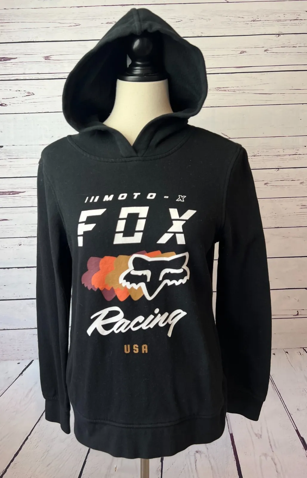 Fox Racing Hoodie Sweatshirt Pullover Hooded Shirt Black Pockets Medium Moto - Image 1