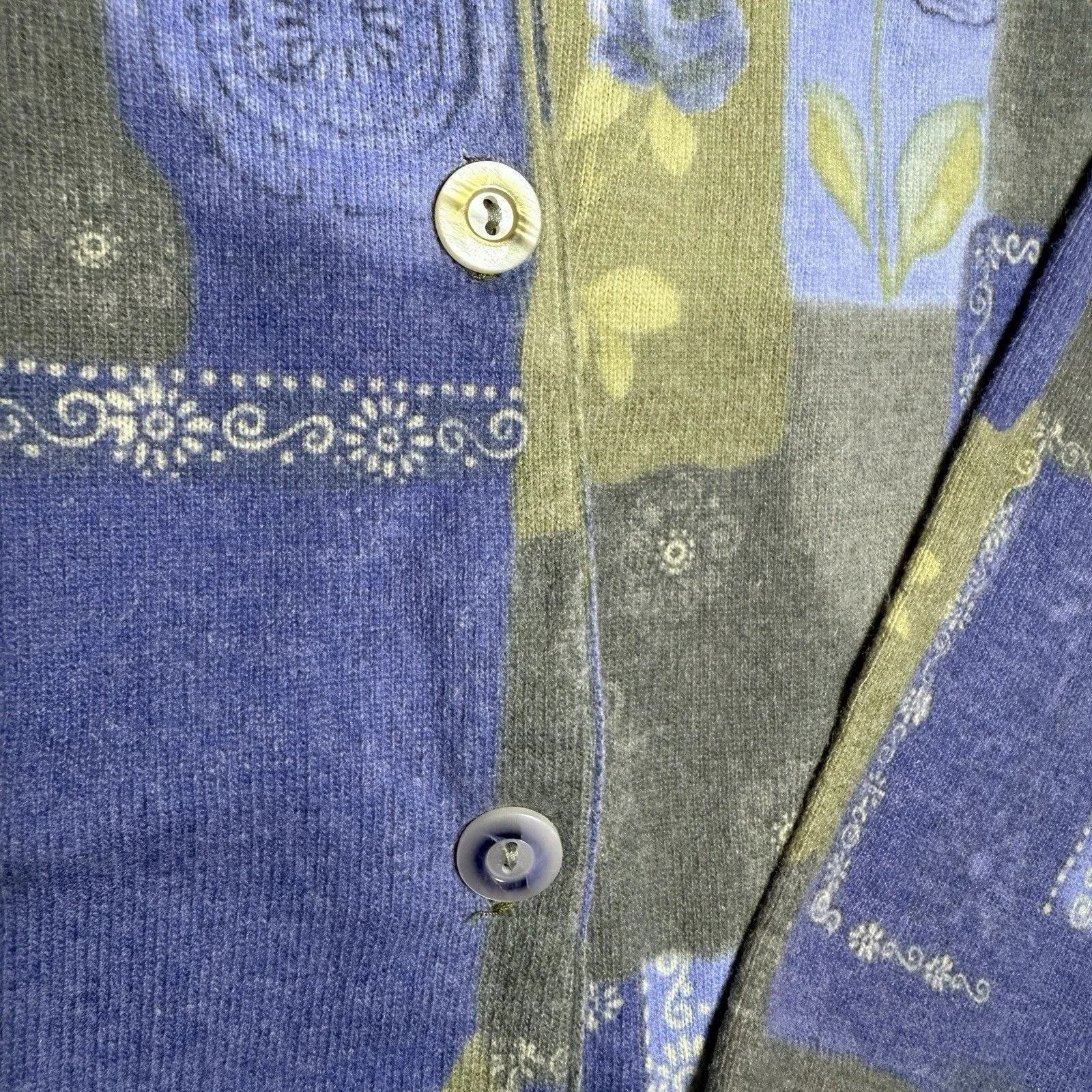 Vintage Gabriella T Womens Merino Wool Blend Cardigan 1X Made in Italy Patchwork Green - Image 4