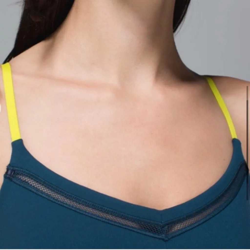 Lululemon Just Breathe Tank Top Criss Cross Back *RARE* Teal / Neon Green 4 NWOT - Image 9