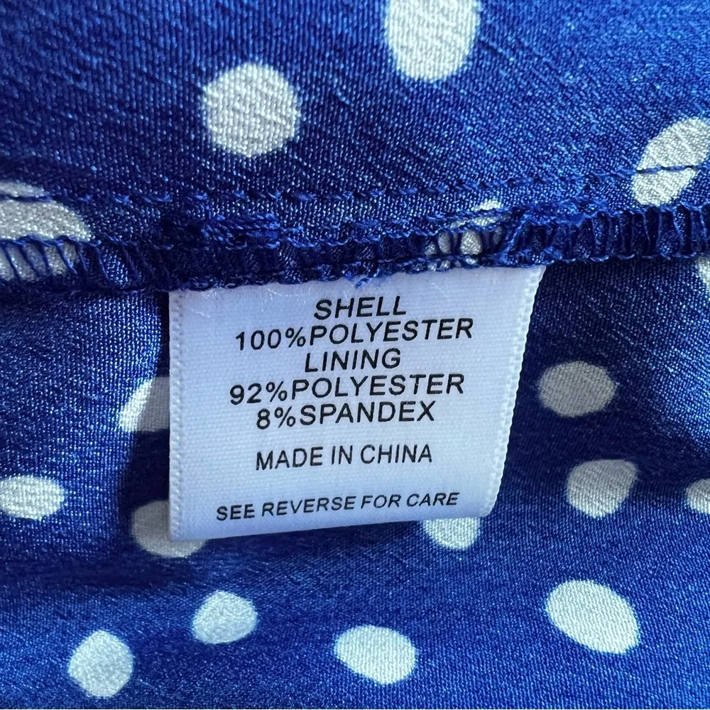 Lucy Paris Claudia Dress Royal Blue Polka Dot Wrap Flutter Strap XS - Image 17