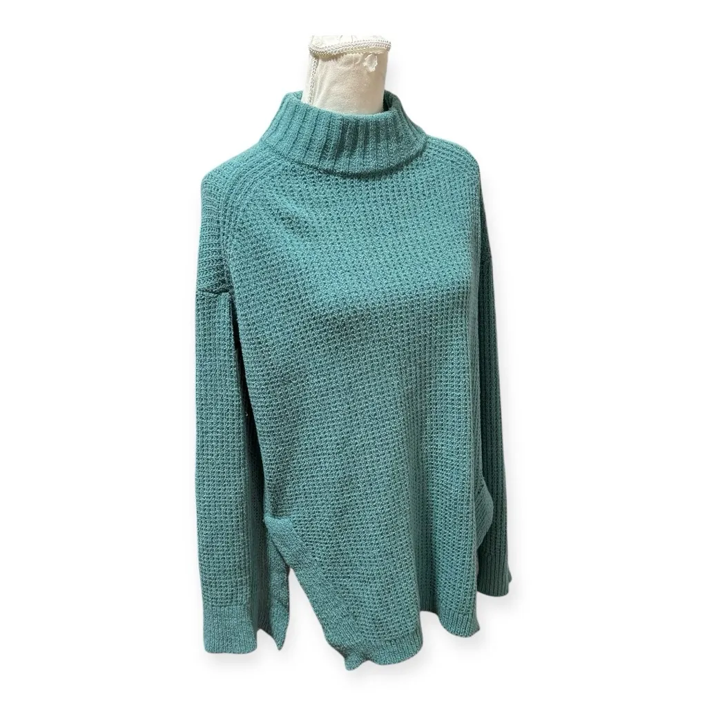 A New Day Teal Waffle Knit Turtleneck Sweater Women’s Medium - Image 3