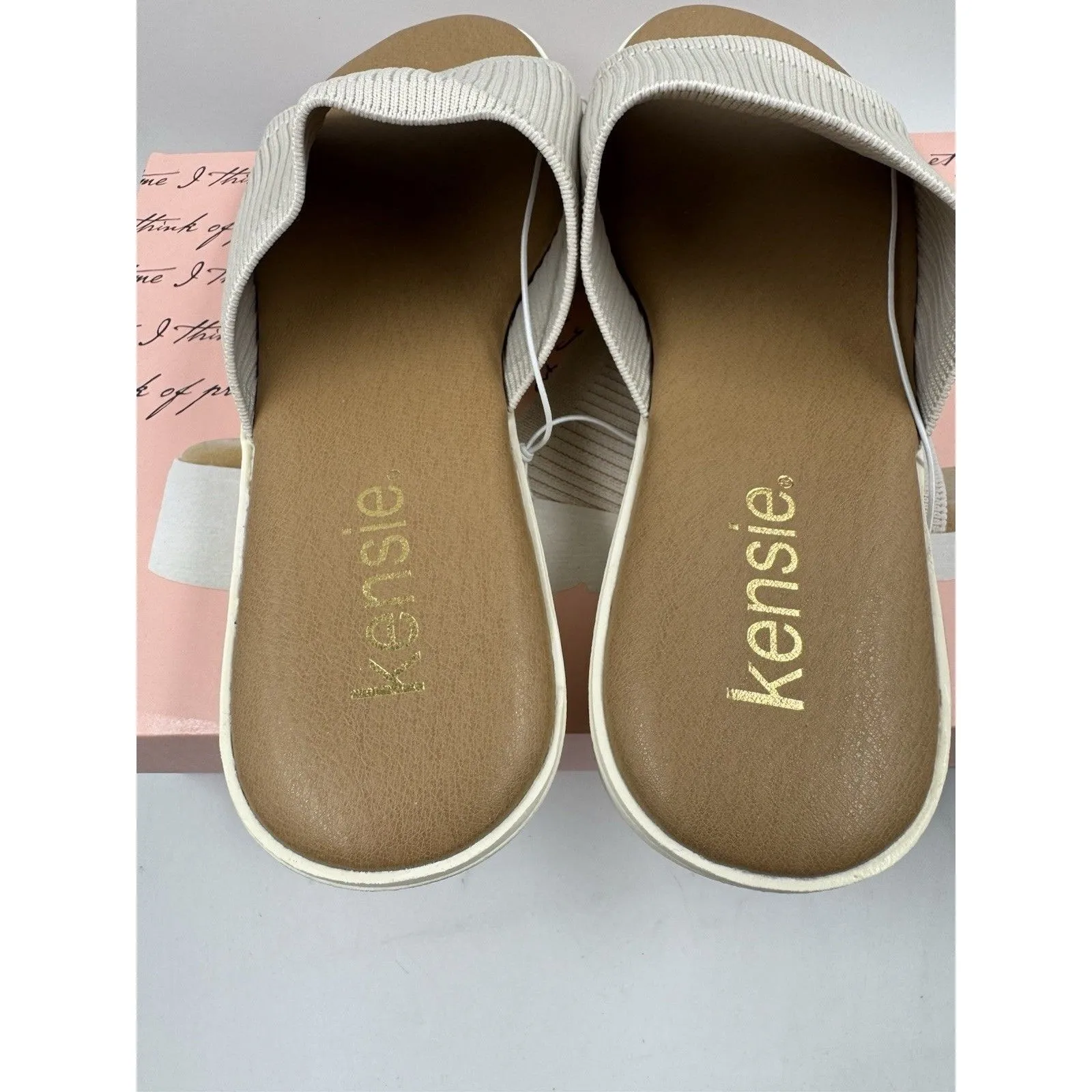 Kensie Ellie Women's Knit Slip On Small Platform Padded Sandals Beige Size 7 New - Image 6