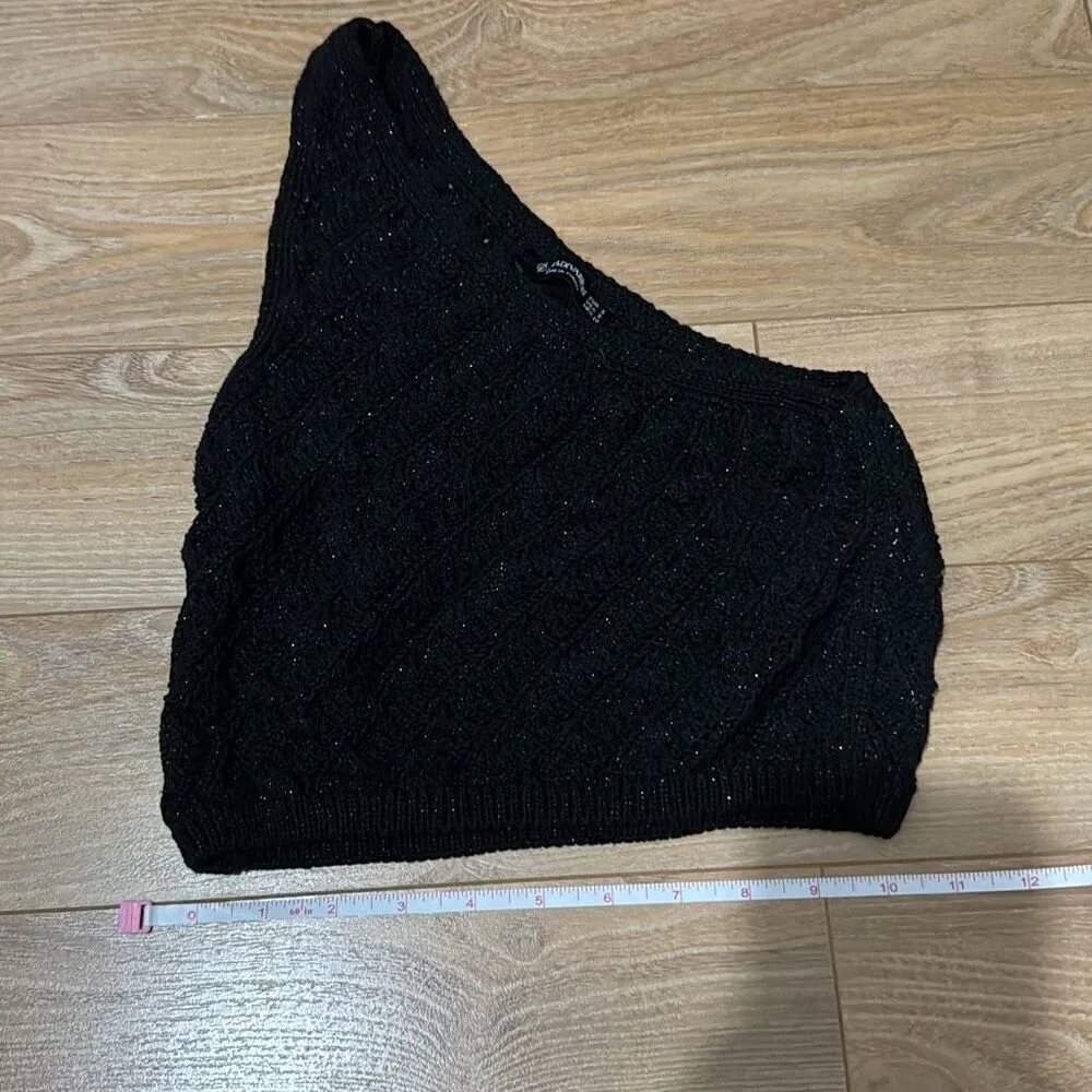 Stradivarius black sparkly one shoulder top size small - Image 2