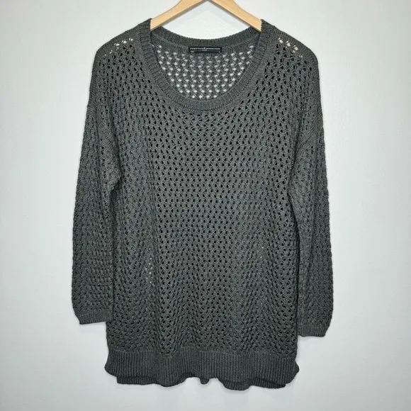 Peruvian Connection Open Knit Sweater Medium‎ Gray Long Sleeve Layering Pullover - Image 8