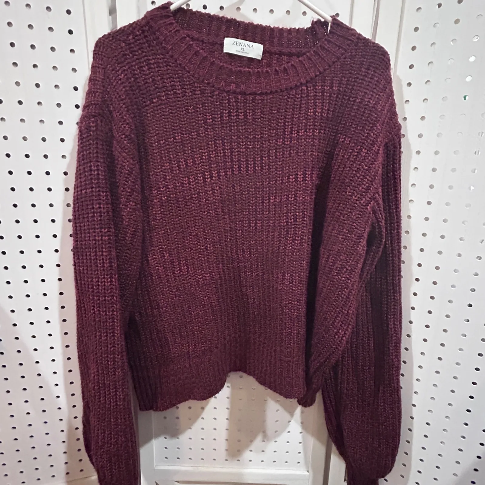 ZENANA Burgundy Chunky Knit Crew Neck Long Sleeve Sweater XL - Image 2