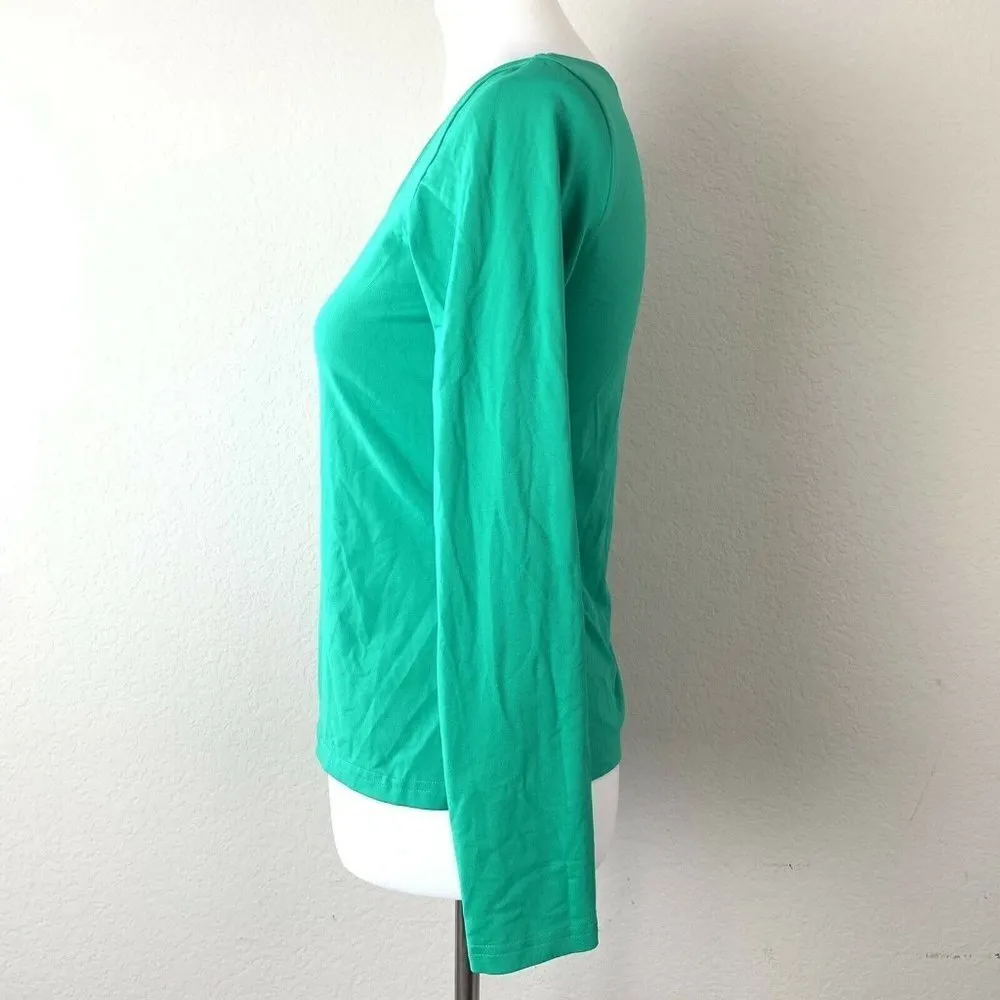 WORTH Green Solid Crewneck Long Sleeve Blouse - Image 2
