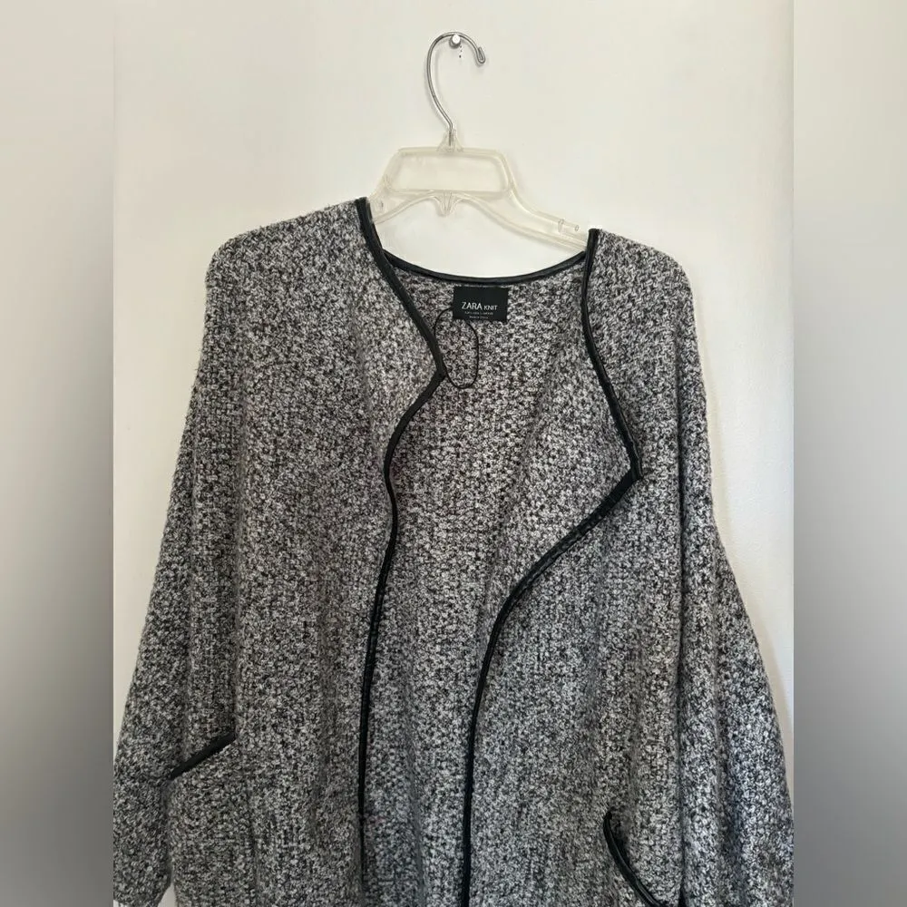 Zara black & white open jacket faux leather trim pockets size S 6873/129/064/S - Image 8