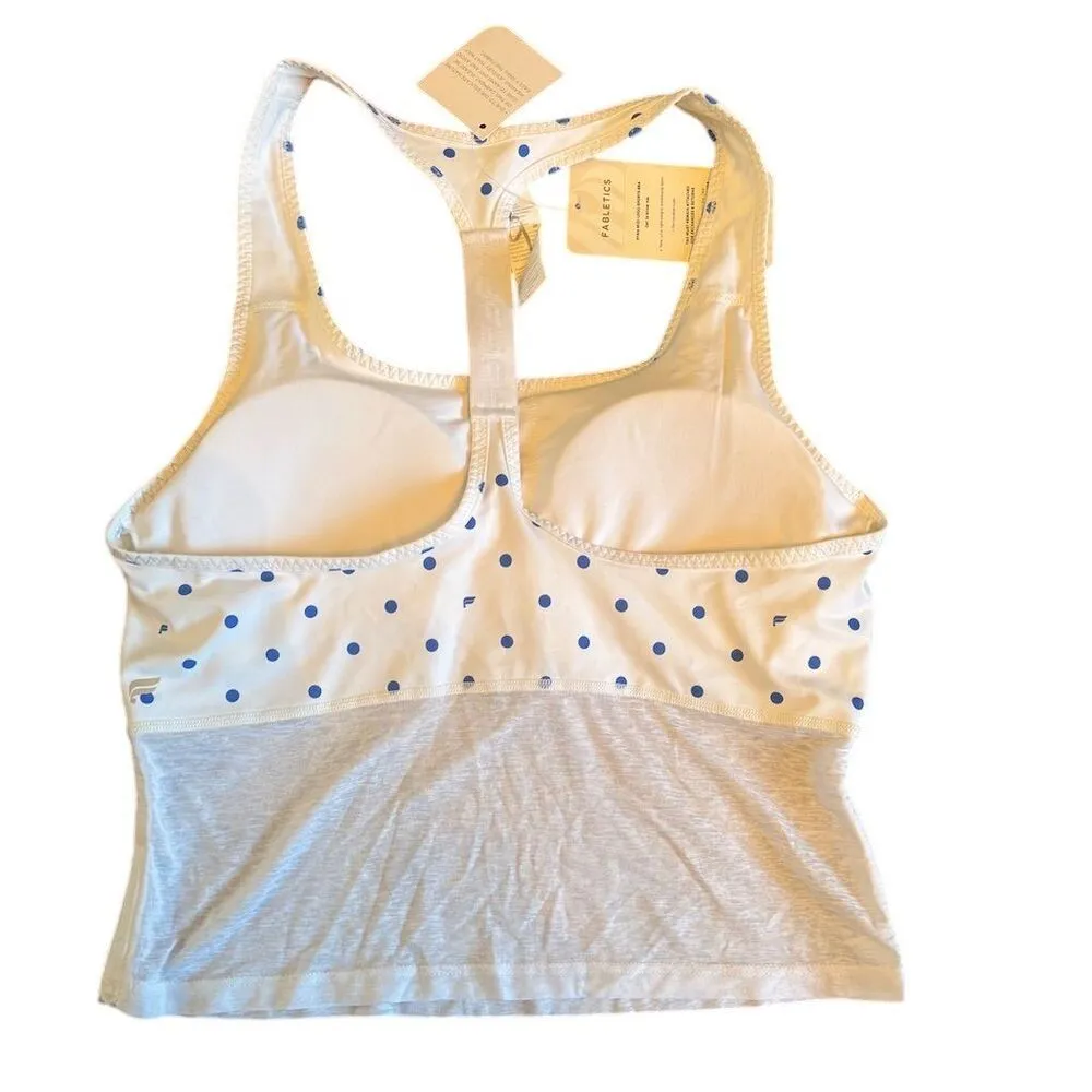 Fabletics Women's M Blue Polka Dot Racerback Sports Bra Yoga Gym - Image 6
