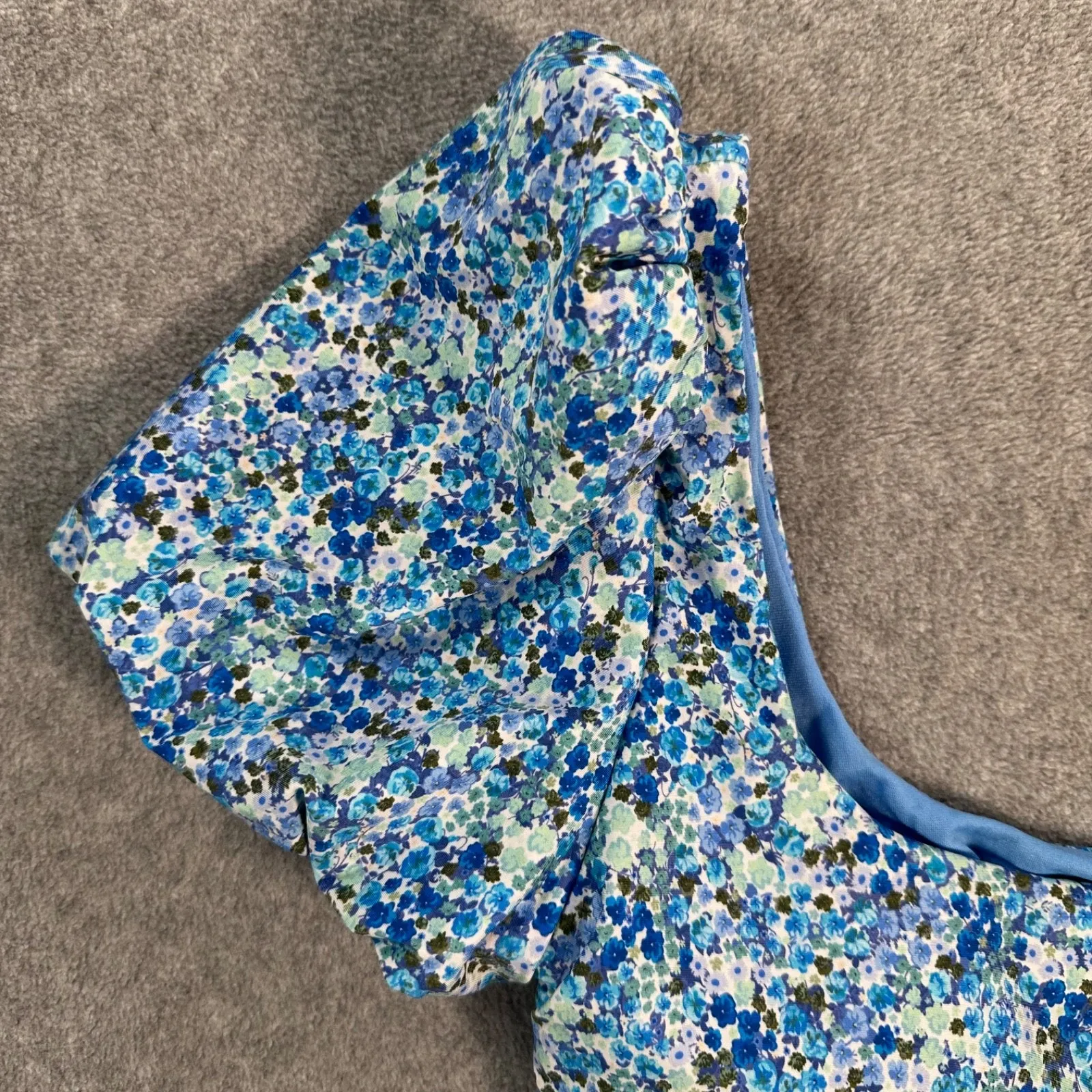 Splendid Flora Longline Puff Sleeve Bra Swim Top Size Large Blue Floral Beachy - Image 2