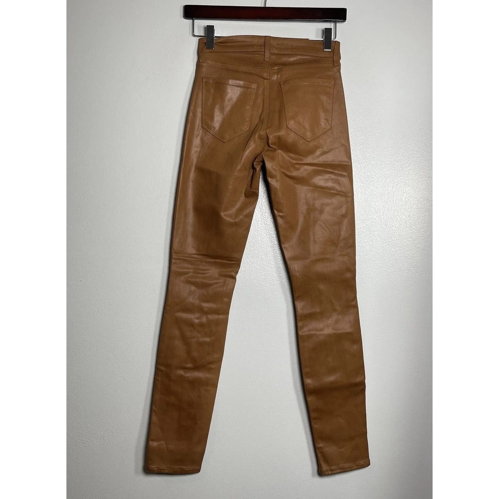 L’AGENCE Jyothi High Rise Split Ankle Coated Pants Cognac Brown Size 24 NEW - Image 4