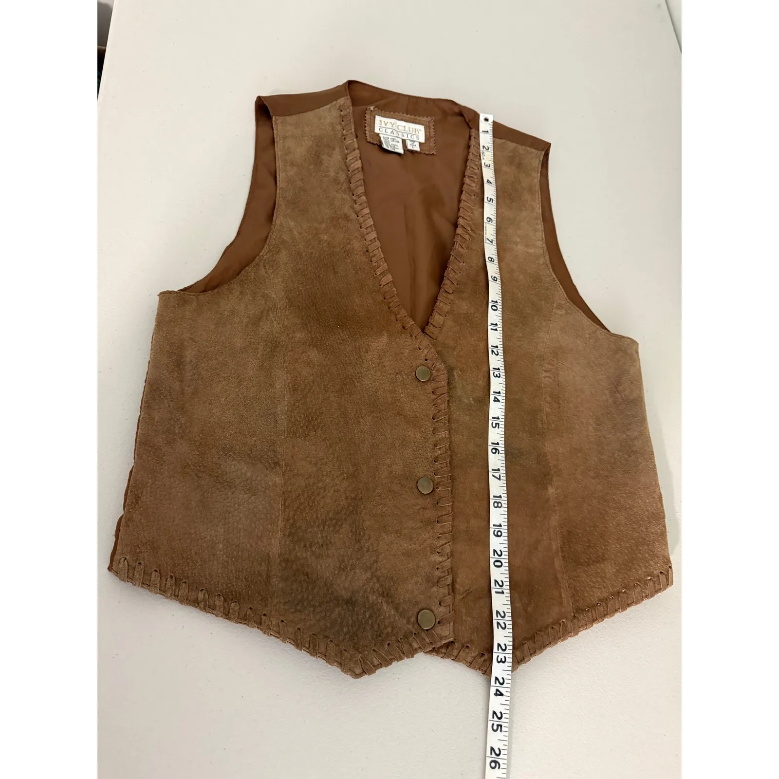 Women's Vtg Vintage 100% Leather Brown Suede Western Style Vest Cowgirl Large L - Image 6