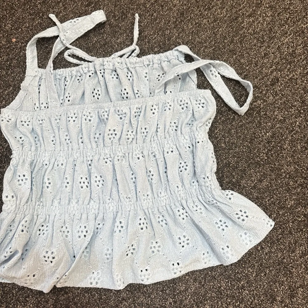 Double Zero Blue Puff Sleeve Tie Front Tank Top - Image 5