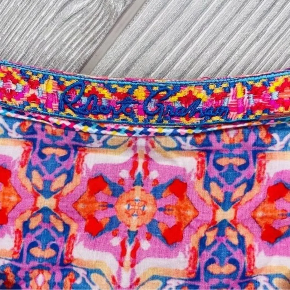 Robert Graham meli Tunic shirt In Multi color beaded detail beach dress sz small - Image 4