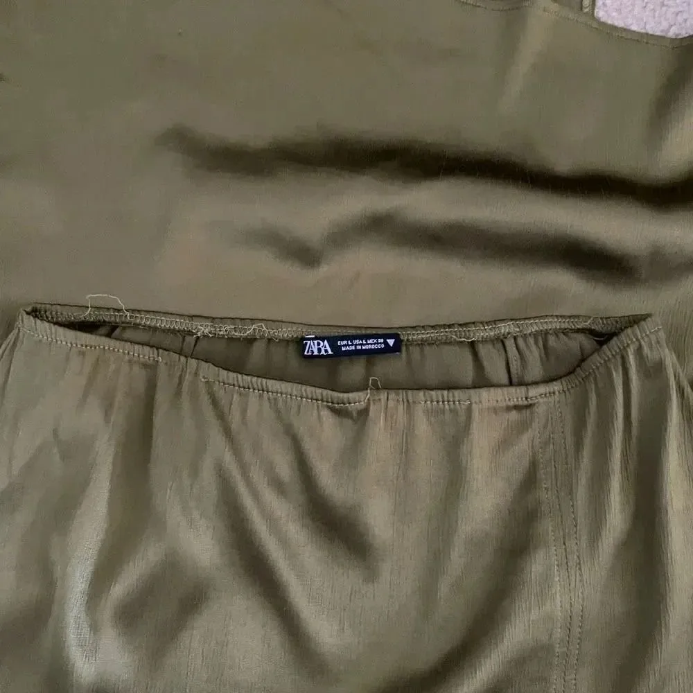 Zara Women’s Green Lime Side Slit Elastic Waist Maxi Bohemian Skirt L #1162 - Image 7