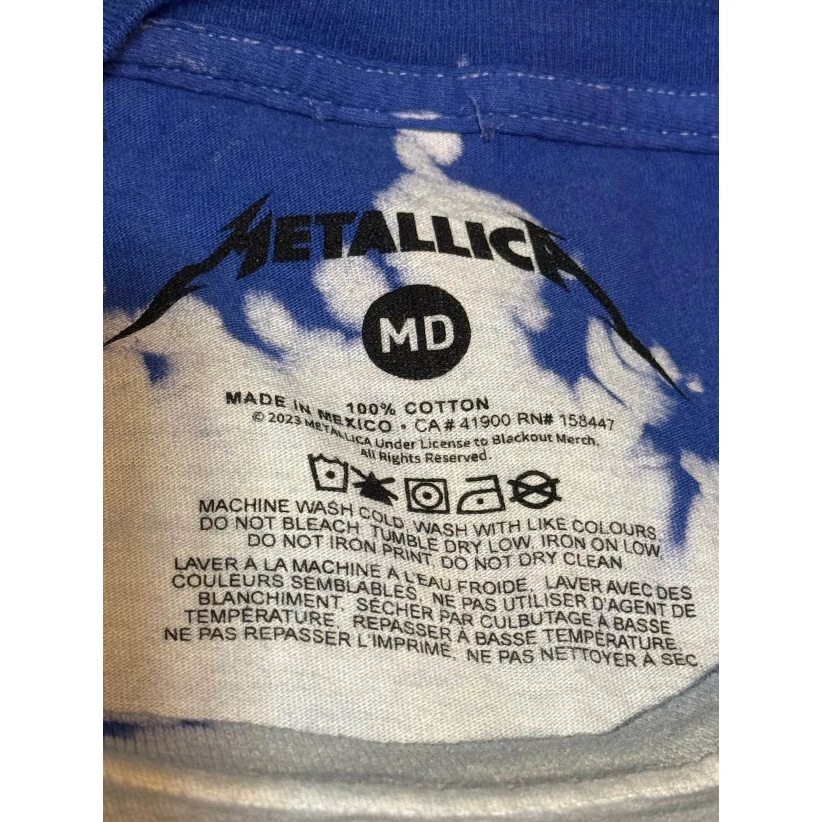METALLICA Master of Puppets Graphic Band Tee Tie Dye Blue White Mens Medium - Image 5