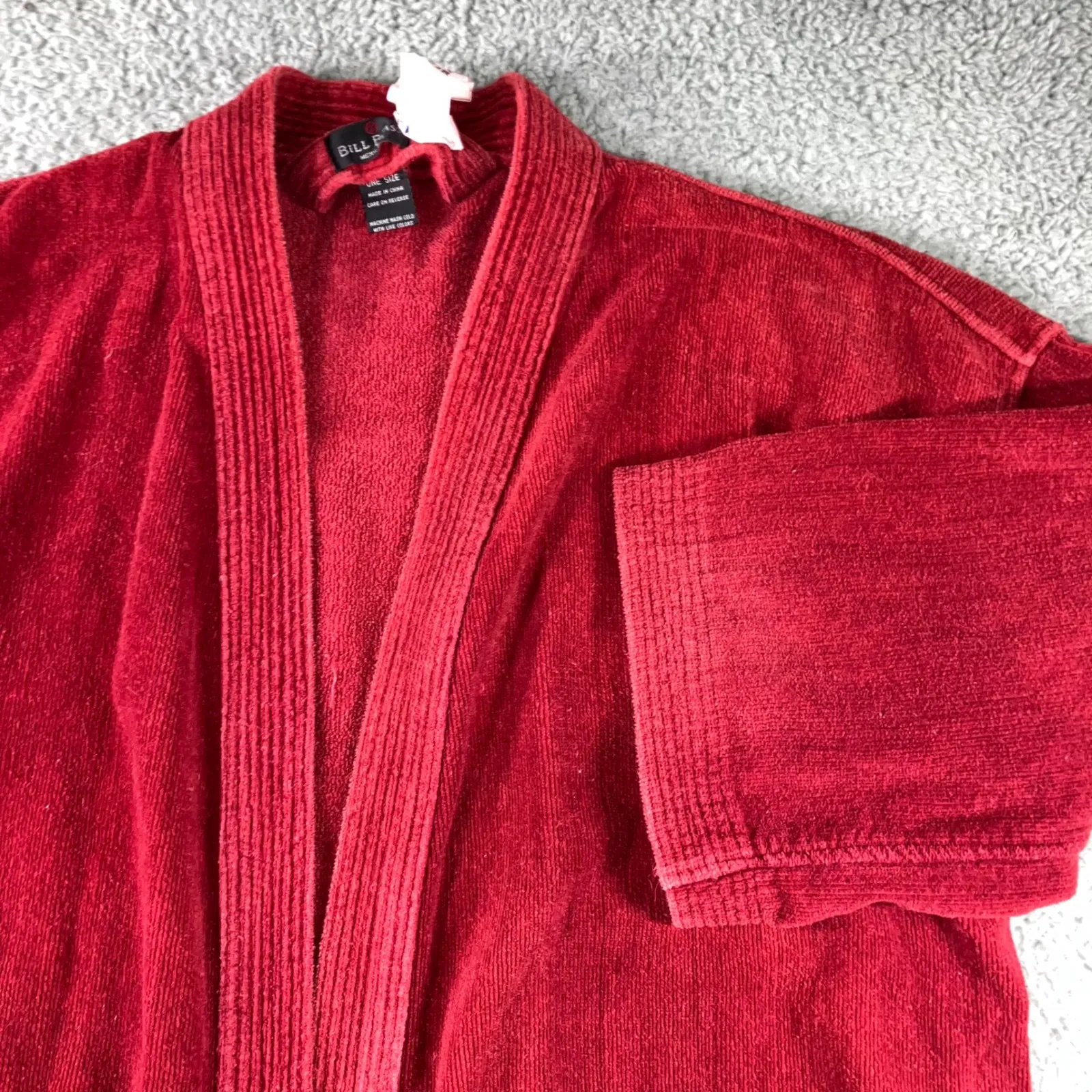 Vtg Bill Blass Terry Cloth Robe Men One Size Short Sleeve Retro 90s - Image 2