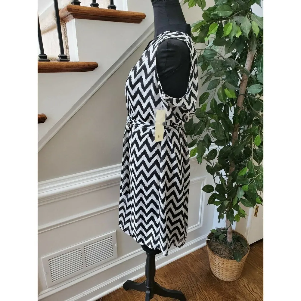 Tacera Women Black & White Polyester V-Neck Sleeveless Knee Length Dress Size M - Image 6