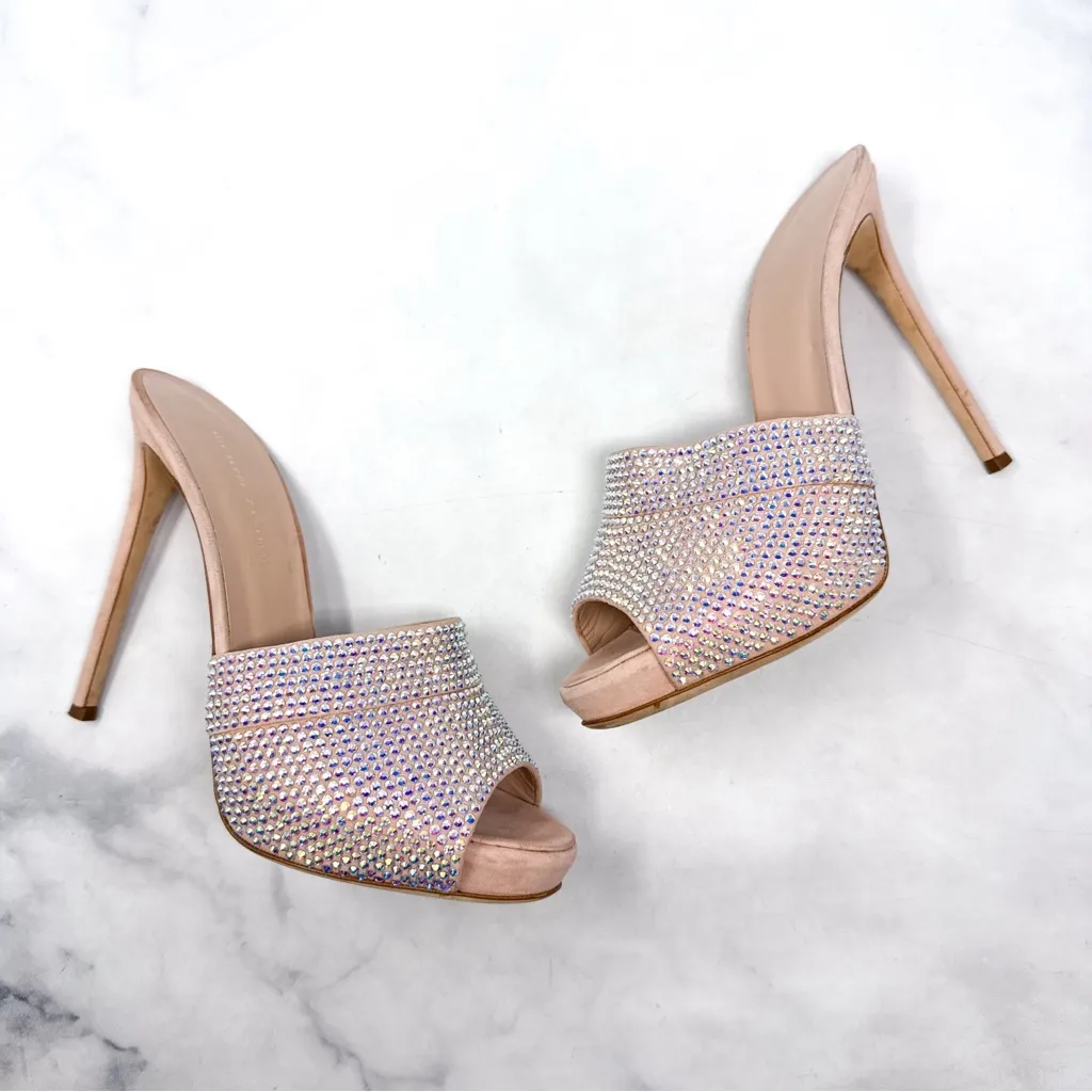 Giuseppe Zanotti Isidora Iridescent Rhinestone Platform Mule Pump Heel Nude 38.5 - Image 4