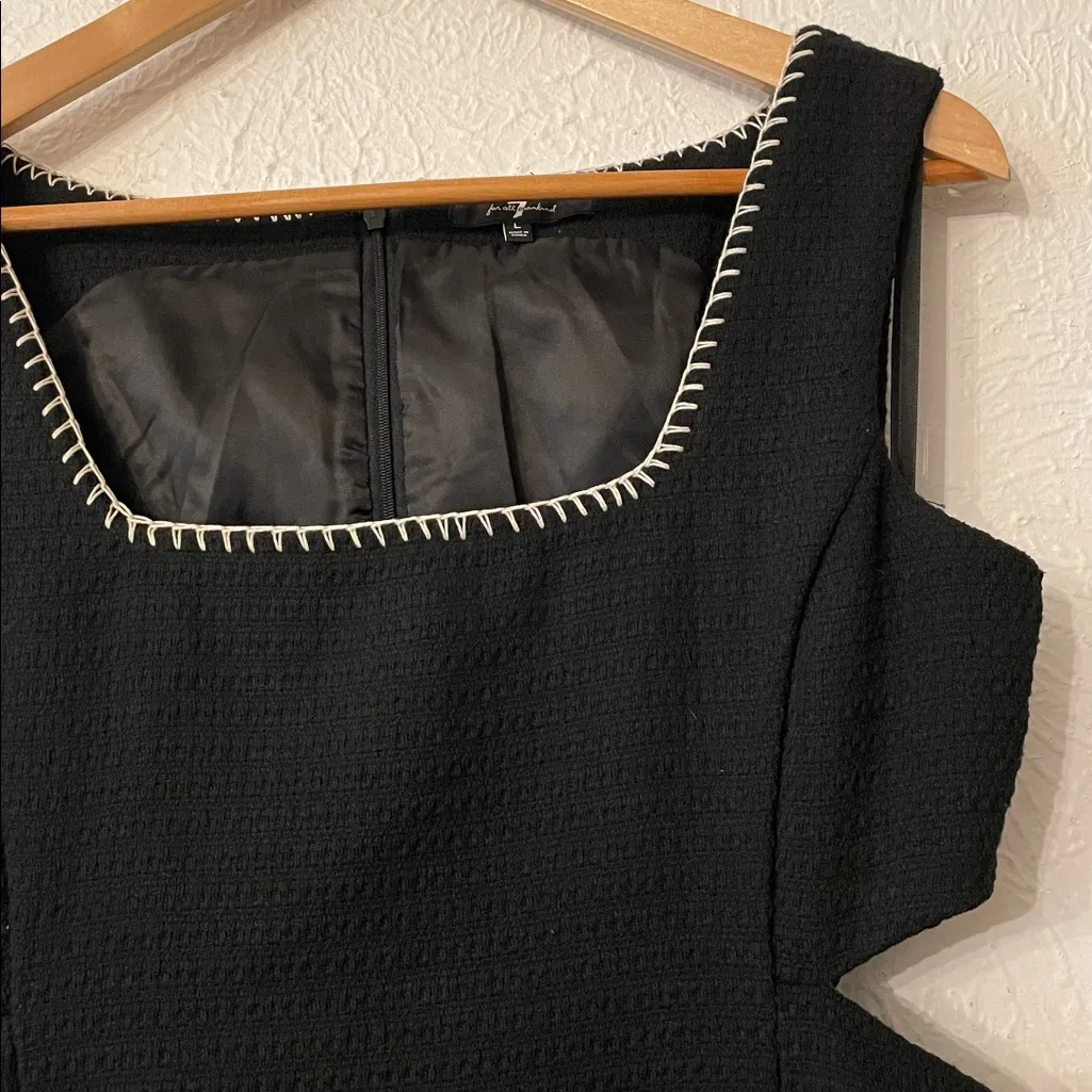 7 For All Mankind TWEED CUT-OUT MINI Black Dress with White Accents Size Large - Image 5